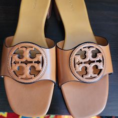 New Tory Burch Sandals. Never Worn. Chic Tan Round Toe Sandals, Luxury Tan Sandals For Spring, Designer Tan Closed Toe Sandals, Designer Closed Toe Tan Sandals, Luxury Tan Closed Toe Sandals, Luxury Tan Closed-toe Sandals, Elegant Tan Sandals For Vacation, Designer Tan Sandals With Round Toe, Chic Tan Closed Toe Sandals