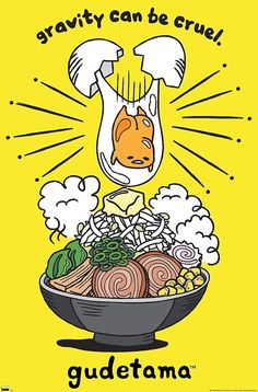 a bowl of food with the words gudetama on it and an image of a chef