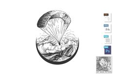 an image of a drawing of a person parachuting in the sky with a parachute