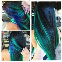 Love these colors! Streak Dyed Hair, Hair Color Idea, Hair Color Crazy, Dye My Hair, Mermaid Hair, Cool Hair Color, Grunge Hair