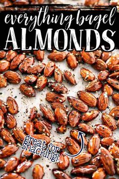 the cover of everything bagel almonds is shown with text overlaying it