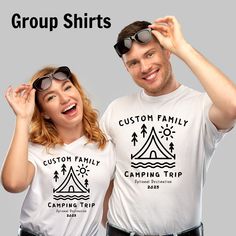 Looking for a comfortable and customizable t-shirt for your next family camping trip? Look no further than our Family Camping T-Shirt! Made from high-quality materials, this t-shirt comes in six different colors, including White, Military Green, Sport Grey, Azalea, Sapphire, and Sand.  Each shirt can be personalized to include your family's name and the special destination (optional), making it the perfect way to commemorate your camping trip. Whether you're exploring the great outdoors or just lounging around the campfire, this shirt is sure to keep you comfortable and stylish. So why wait? Order your Family Camping T-Shirt today and get ready to make memories that will last a lifetime! The unisex heavy cotton tee is the basic staple of any wardrobe. It is the foundation upon which casual White Short Sleeve Shirt For Outdoor Activities, White Pre-shrunk Shirt For Outdoor, Short Sleeve Shirt With Custom Print For Outdoor, White Relaxed Fit T-shirt For Outdoor Activities, White Graphic Tee For Outdoor Activities, Custom Print Short Sleeve Top For Outdoor, Outdoor Short Sleeve Tops With Custom Print, White Pre-shrunk Tops For Outdoor Activities, White Short Sleeve Shirt For Adventure