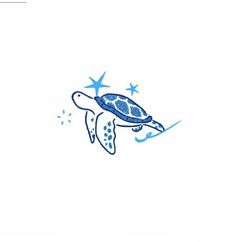 a drawing of a turtle swimming in the ocean with stars on it's back