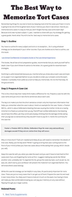 the best way to memoize tort cases is by using it in your computer