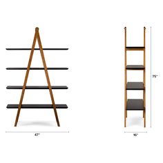 a wooden shelf with two shelves and one shelf on the side, measurements for each shelf