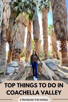 this post reads Top Things to do in Coachella Valley. Girl is standing in front of a palm tree farm in La Quinta California. Article links to the best things to do in La Quinta. Desert Vacation, Things To Do In La, Palm Desert California, Golf Vacations, Tennessee Travel, California Vacation, Happy Hours, Coachella Valley, Arizona Travel