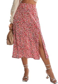 PRICES MAY VARY. Comfy and lightweight fabric. Fabric has no stretch. Casual boho floral/leopard printed, below knee length, zipper open, high waist, side split hem chiffon midi skirt for women and girls. High slit desgin create you a casual sexy style. The floral & leopard print high waist midi skirt good for daily wear, club, party, school, holiday, office etc. Side split slit hem midi skirt for summer and spring easy pair with any tops, high-heeled shoes or sandal. Please check Size Measureme Calf Length Skirts, Slip Skirts, Skirts Midi High Waisted, Pull N Bear, Midi Skirt Pencil, Boho Print, Summer Skirts, Boho Casual, Cute Skirts