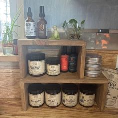 the shelves are filled with different types of body care products