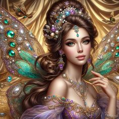 a beautiful fairy with wings and jewels on her head