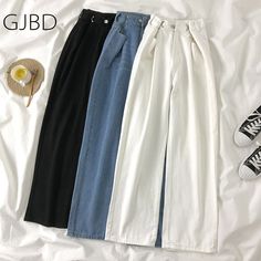 Women's High Waist Trouser Baggy Fashion Wide Leg Straight Solid Mom Denim Pants Size Table Is In The Pictures! Please allow 1-3mm error due to a manual measurement! Shipping takes from 10 to 29 business days! Returns are welcomed for 30 days after receiving an Your order! Thank You for visiting! White Wide-leg Denim Pants, Trendy White Denim Wide Leg Pants, Non-stretch Cotton Wide-leg Jeans, Non-stretch Wide-leg Cotton Jeans, Baggy Korean Fashion, Celana Jogger Wanita, Girls Jeans Fashion, Baggy Fashion, Denim Decor