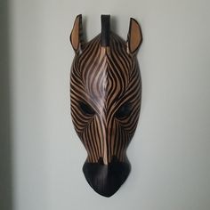 Beautiful, Hand Crafted Wooden Animal Mask - Stylized Zebra Head. Three Dimensional - Solid Painted Wood. Never Used. Pair With Giraffe Mask In Separate Listing - Bundle The Two For Free Shipping! Wide Wall Decor, Giraffe Mask, Zebra Head Wall Mount, Zebra Mask, Zebra Head, Beach Wood Signs, Animal Mask, Framed Photo Collage, Barn Decor