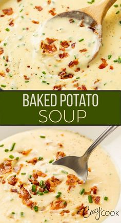 baked potato soup with chives and bits of bacon Fall Soup Recipes, Baked Potato Soup, Fall Soups, Think Food, Health Dinner Recipes, Easy Soups, Easy Soup Recipes, Potato Soup, Fall Recipes