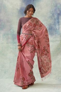 Shop for Kasturi Kundal Pink Garvita Kalamkari Tussar Silk Saree for Women Online at Aza Fashions Saree For Women, Kalamkari Saree, Organic Colors, Indian Aesthetic, Tussar Silk Saree, Indian Fashion Designers, Silk Sarees Online, Pink Saree, Naturally Dyed