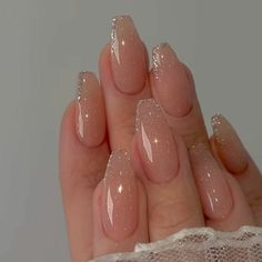 Formal Nails, Blush Nails, Pretty Gel Nails, Soft Nails, Pink Nail, Sparkly Nails, Clear Nails, Bridal Nails