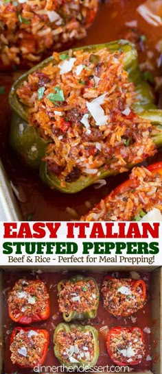 easy italian stuffed peppers in a casserole dish