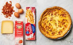 the ingredients to make an easy quiche are shown here