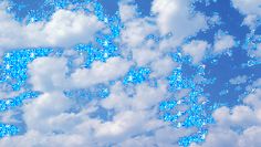 the sky is filled with blue and white fluffy clouds, which are floating in the air