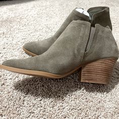 Brand New Gray Booties. Size 11. These Are An Amazing Shoe For Any Capsule Wardrobe! Never Worn. Still Come With Dust Bag. Bundle For A Discount Casual Ankle-high Heels, Casual Slip-on Booties With Stacked Heel, Casual Suede High Heel Booties, Casual Slip-on Booties For Spring, Spring Casual Slip-on Booties, Spring Suede Slip-on Booties, Casual Suede Spring Booties, Casual Suede Booties For Spring, Casual Medium Width Booties For Spring