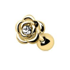 Gold Diamond Rose Cartilage Earring Cartilage Piercing Jewelry | Fashion Hut Jewelry Earring Cartilage, Types Of Piercings, Cartilage Earring, Cartilage Piercing, Cartilage Earrings, Tragus, Piercing Jewelry, Gold Diamond, Gold Metal