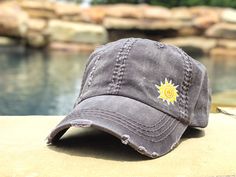 Women's sun hat, hat with small sun, baseball cap with sun, embroidered sun hat, beach hat, beach baseball cap, pool hat, summer hat, summer by DistinctHeadwear on Etsy Fun Summer Snapback Dad Hat, Summer Dad Hat With Curved Brim, Fun Summer Dad Hat, Fun Summer Dad Cap, Casual Uv Protection Hat, Summer Dad Hat With Adjustable Curved Brim, Summer Baseball Cap One Size Fits Most, Casual Outdoor Baseball Cap For Beach Season, Summer Dad Hat One Size