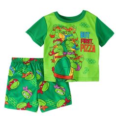 Green Cotton Sets With Character Print, Playful Green Sets With Character Print, Green Cotton Sleepwear With Graphic Print, Green Printed Sets For Sleepovers, Ninja Turtles 2, Shorts Pajamas, Christmas Pajamas Kids, Couple Cartoon, Slim Fit Trousers