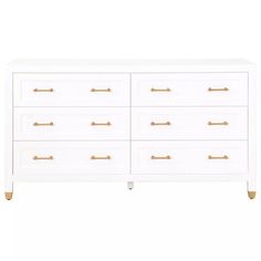 a white dresser with gold handles and drawers on the bottom, against a white background