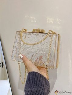 BirdinBag - Compact Clear Chain Box Bag: Ideal Bridal Purse for Weddings, Proms & Parties Elegant Clear Square Bag, Formal Clear Rectangular Bag, Gold Evening Bag As A Gift, Gold Rectangular Evening Bag For Wedding, Gold Wedding Bags With Chain Strap, Elegant Rectangular Wedding Box Bag, Gold Portable Box Bag For Parties, Clear Clutch Bag For Formal Occasions, Gold Box Bag For Parties