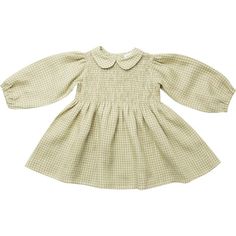 Smocked yolk dress with Peter Pan collar, high empire line, full elasticated sleeves and mother of pearl buttons down the back yolk. Attached gathered skirt sits above the knee. Made from soft, pistachio mini check linen - a small scale pastel green interwoven with a warm oat colour. | Nellie Quats | Draughts Mini Check Smocked Yoke Dress, Pistachio | Linen (Prints, Size 7-8Y) | Maisonette collects the best children’s products from around the world (unlike Zulily, Etsy, The Tot, Farfetch Kids, C Green Fall Dress With Elastic Sleeves, Green Dress With Elastic Sleeves For Fall, Green Dresses With Elastic Sleeves For Fall, Green Smocked Top With Smocked Cuffs For Fall, Long Sleeve Cotton Smocked Dress With Smocked Cuffs, Green Long Sleeve Smocked Top, Green Long Sleeve Smocked Top With Smocked Cuffs, Green Smocked Long Sleeve Dress For Fall, Cute Daywear Dresses With Smocked Cuffs