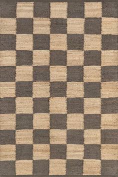 a checkered rug with brown and beige colors