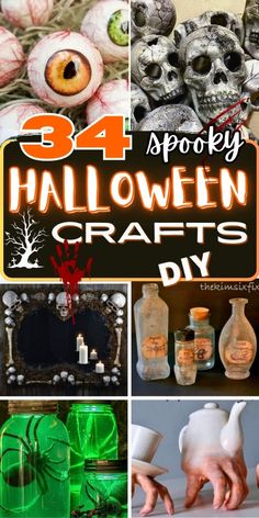 halloween crafts and decorations are featured in this collage