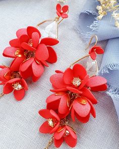 Red and Gold Long Wedding Flower Earrings Red Crystal Flower - Etsy Poland Red Flower-shaped Party Earrings, Red Flower Shaped Party Earrings, Red Flower-shaped Earrings For Party, Red Floral Earrings For Party, Red Flower Shape Earrings For Party, Elegant Red Flower Earrings, Elegant Red Flower Earrings For Party, Elegant Red Drop Flower Earrings, Red Elegant Drop Flower Earrings