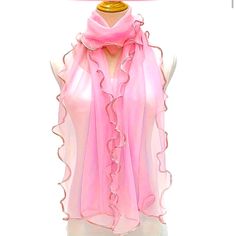 Boho Glittering Organza Scarf With Ruffled Trim Nwt / One-Size / Pink 15.7 Width 59.1 Length Midieval Dress, Aphrodite Costume, Pink Shawl, Edge Scarf, Accessories Styling, Soul Contract, Ruffle Scarf, Watermelon Red, Boho Scarfs