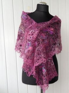 Dark pink Purple handmade openwork shawl for women Pink Bohemian Shawl For Wedding, Bohemian Hand Knitted Purple Shawl, Pink Bohemian Shawl For Winter, Bohemian Pink Shawl For Winter, Handmade Purple Shawl For Winter, Bohemian Pink Crochet Scarves, Pink Bohemian Crochet Scarves, Bohemian Pink Crochet Scarf, Pink Crochet Bohemian Scarves