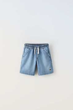 DRAWSTRING LABEL DENIM SHORTS - Mid-blue | ZARA United States Boys Denim Shorts, Boys Denim, Back Patch, Blazer Dress, Zara United States, Swimwear Accessories, Jeans Pants, Jean Shirts, Boy Outfits