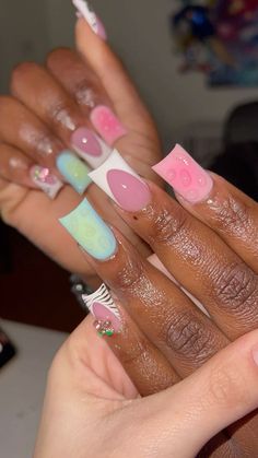 #acrylicnails #ducknails Xl Duck Nails Acrylic, Duck Shape Nails Acrylics, Duck Nails Charms, Junk Nail Designs, Colorful Duck Nails, Colorful Duck Nails Acrylic, Exotic Nail Designs