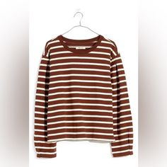 With Classic Stripes And Long Pleated Sleeves, This Crewneck Tee Comes In A Heavyweight Knit Fabricperfect For Combating A Chilly Day. Pair With Jeans Or A Denim Skirt And A Beanie To Complete Your Hot-Chocolate-In-Hand Look. Cotton. Nwt (P3) Relaxed Fit Striped Tops For Fall, Everyday Striped Tops For Fall, Fall Striped Tops, Striped Crew Neck Top For Fall, Everyday Fall Striped Tops, Fall Striped Crew Neck Top, Cheap Crew Neck T-shirt With Striped Sleeves, Madewell Long Sleeve Tee, Cheap Cotton T-shirt With Striped Sleeves