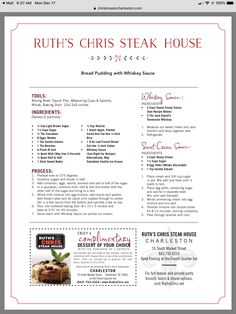 the menu for ruth's steak house