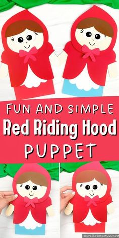 the red riding hood puppet is made with paper and cut out to look like an elf