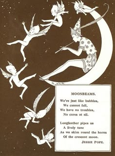 an old advertisement for moonbeams from the early 1900's, with flying fairy girls