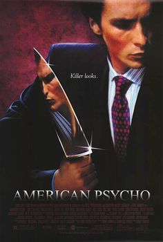 an american psychic movie poster with a man in a suit and tie holding a knife