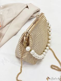 BirdinBag - Seashell Cross-Body Bag: Elegant & Handmade, Pearl Clutch Purse for Women - Perfect for Party, Wedding Summer Wedding Shoulder Bag With Pearl Handle, Gold Shoulder Bag For Summer Wedding, Summer Formal Bags With Pearl Handle, Formal Summer Bag With Pearl Handle, Beige Shoulder Bag For Summer Wedding, Summer Event Pouch Bags, Gold Evening Bag For Summer Wedding, Gold Evening Bag For Formal Summer Events, Gold Summer Clutch Evening Bag