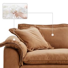 an image of a couch with pillows on it's back and instructions for how to use the pillow