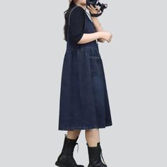 Step into the 2023 Autumn Collection with this classic 90s stonewashed denim dress! Crafted with an air of rebellious sophistication. this long pull-on closure dress is sure to make a statement.Be Timelessly Chic With These Distinctive Features: Grunge Galore: Embrace the iconic '90s grunge movement in this timeless denim dress. Distressed Pattern: Unfiltered essence with expertly crafted wear and tear. Slim Fit: Hugs your silhouette while ensuring maximum comfort. Zipper & Button Duo: Get both Knee-length Dark Wash Denim Dress, Dark Wash Knee-length Denim Dress, Knee-length Washed Denim Blue Dress, Midi Length Dark Wash Denim Dress With Pockets, Dark Wash Midi Dress With Pockets, Non-stretch Midi Denim Dress With Pockets, Dark Wash Midi Denim Dress With Pockets, Dark Wash Denim Midi Dress With Pockets, Washed Blue Midi Denim Dress With Pockets