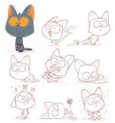 an image of some cartoon cats with different expressions on their face and body, in various poses