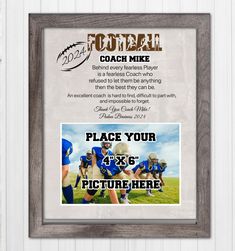 a wooden frame with an image of football players on it and the words,'football coach