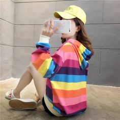 Cute Pastel Rainbow Colors Hoodie – Nada Outfit Land Pastel Rainbow Colors, Hood Hat, Chevron Sweater, Cute Pastel, Pink T Shirt, Striped Hoodie, Sweater Dress Midi, Perfect Jeans, Women Hoodies Sweatshirts