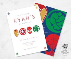 the avengers birthday party card is shown