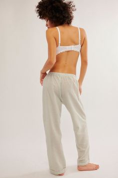 Not your boyfriend’s bottoms: these airy, so comfy sleep pants from Intimately are featured in a relaxed, PJ-style silhouette and charming searsucker fabrication for the most effortless look. **Fit:** Low-rise, relaxed **Features:** Lightweight searsucker fabrication, elastic waistband, double-breasted button closure **Why We | Cloud Nine Lounge Pants by Intimately at Free People in Green, Size: M Linen Bottoms With Elastic Waistband For Lounging, Linen Sweatpants With Elastic Waistband For Loungewear, Comfortable Pants For Relaxation And Spring, Comfortable Spring Pants For Relaxation, Spring Relaxation Comfortable Pants, Summer Relaxation Sweatpants With Elastic Waistband, Relaxed Loungewear Pants For Spring, Relaxed Lounging Pants For Spring, Spring Relaxed Lounging Pants