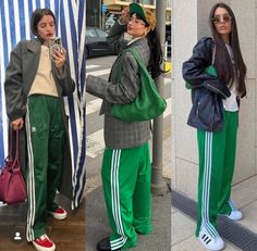 Adibreak Pants Outfit, Green Adidas Pants, Estilo Vanessa Hudgens, Loose Pants Outfit, White Pants Outfit