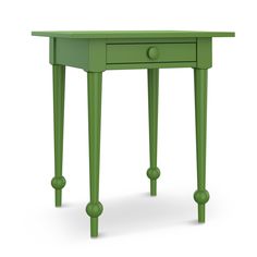 a green table with two drawers on one side and an open drawer on the other